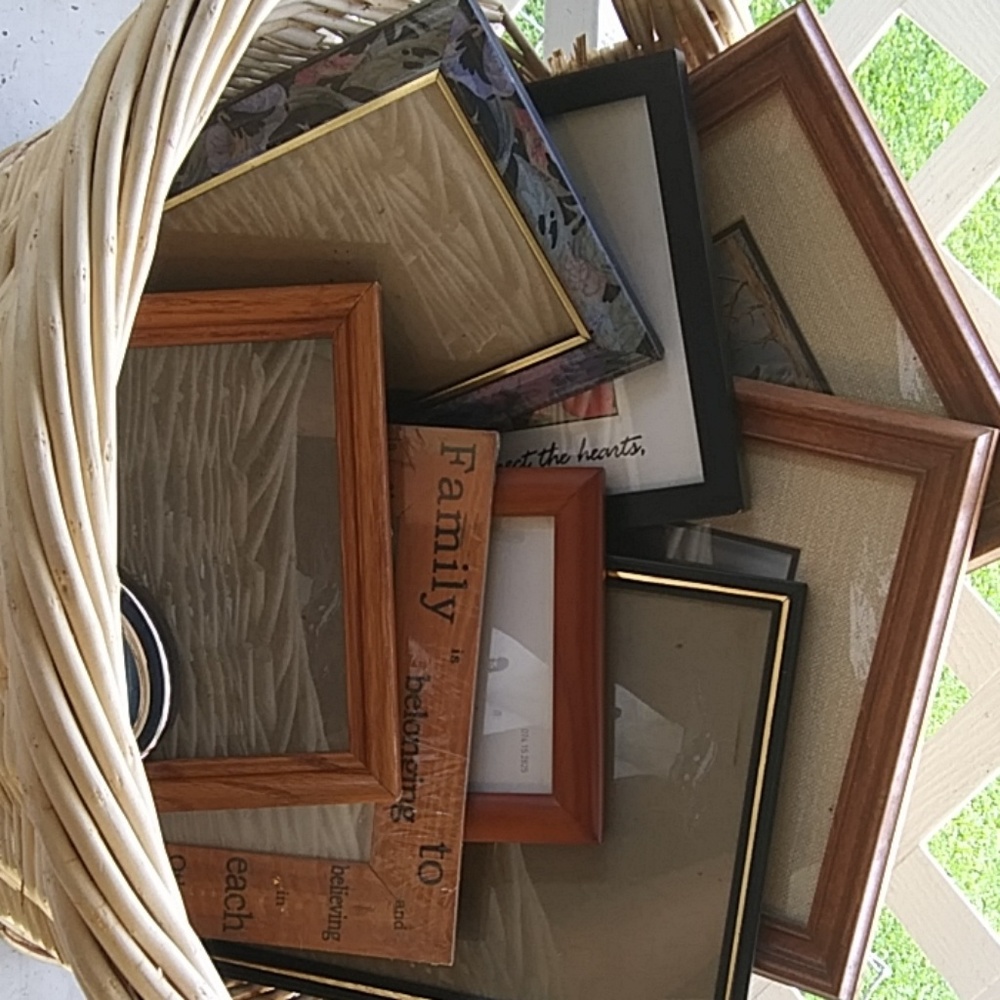 Basket filled with photo frames